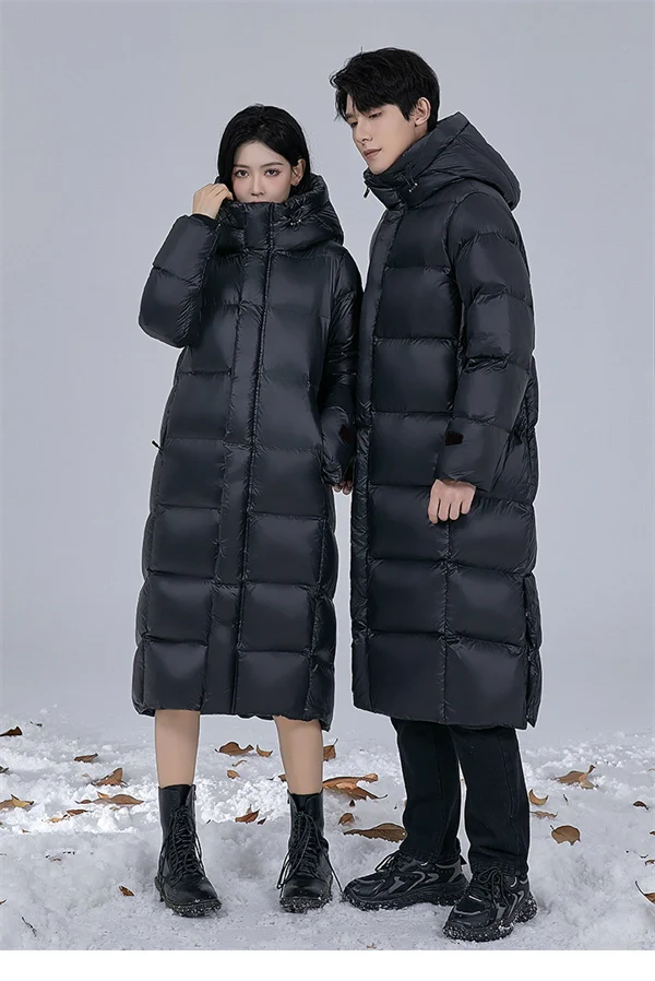 Unisex Long Winter Down Coat – 90% White Goose Down, Hooded, Extra Warm Jacket