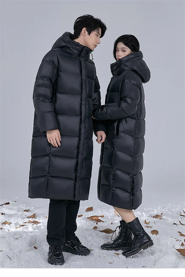 Unisex Long Winter Down Coat – 90% White Goose Down, Hooded, Extra Warm Jacket