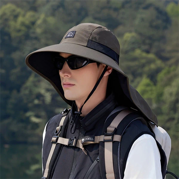 Unisex Quick-Dry Outdoor Hat – Waterproof Breathable with Neck Flap & Mesh Panels