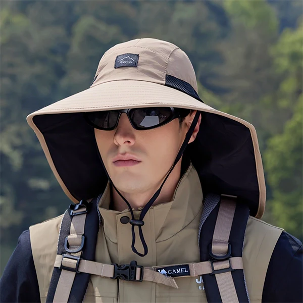 Unisex Quick-Dry Outdoor Hat – Waterproof Breathable with Neck Flap & Mesh Panels