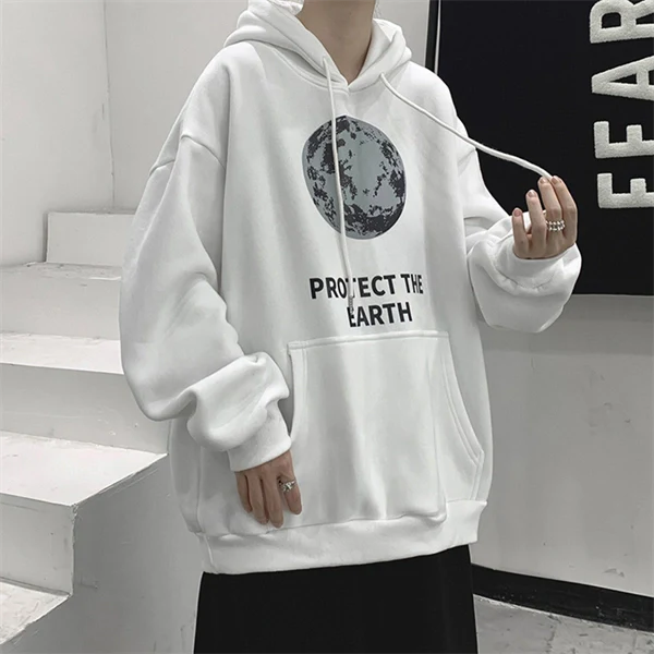 Unisex Vintage Earth Graphic Hoodie Jacket – Loose Fit Streetwear Windbreaker for Spring & Fall