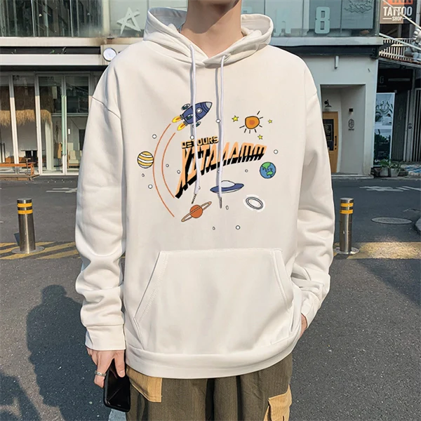 Unisex Vintage Star Rocket Graphic Hoodie Jacket – Loose Fit Streetwear Windbreaker for Spring & Fall