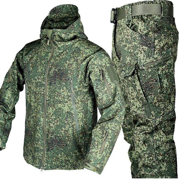 Unisex Winter Outdoor Softshell Set – Plus Size Warm Camo Jacket & Pants for Men & Women