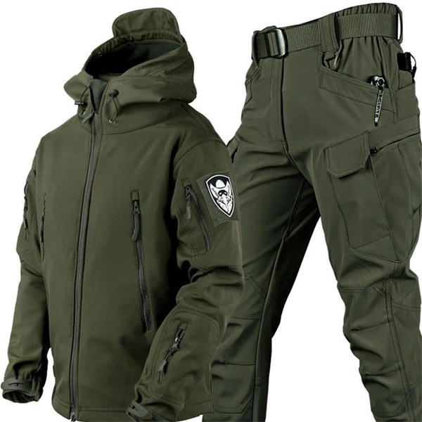Unisex Winter Outdoor Softshell Set – Plus Size Warm Camo Jacket & Pants for Men & Women