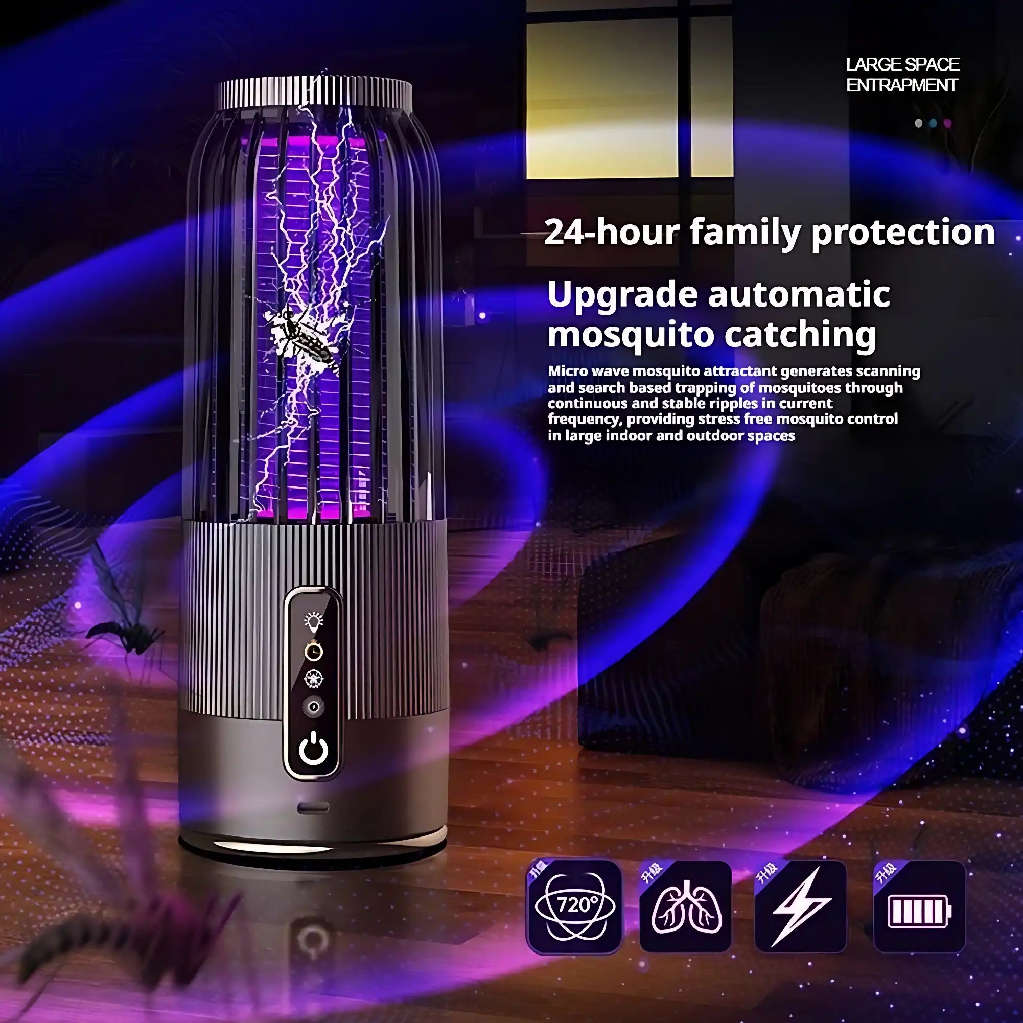 Upgraded LED UV Mosquito Insect Trap - Solar Electric Fly Zapper for Yard/Camping/Home