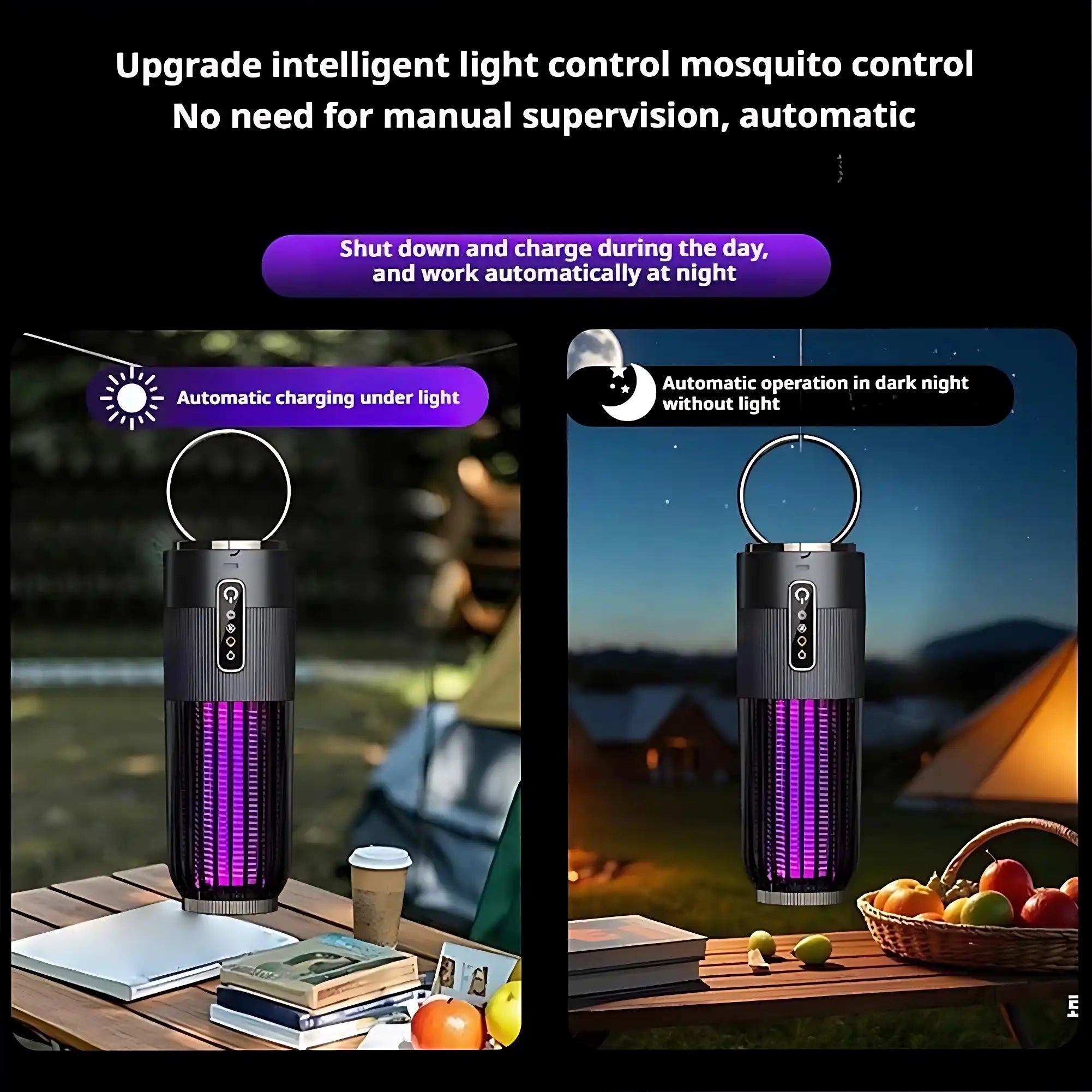 Upgraded LED UV Mosquito Insect Trap - Solar Electric Fly Zapper for Yard/Camping/Home