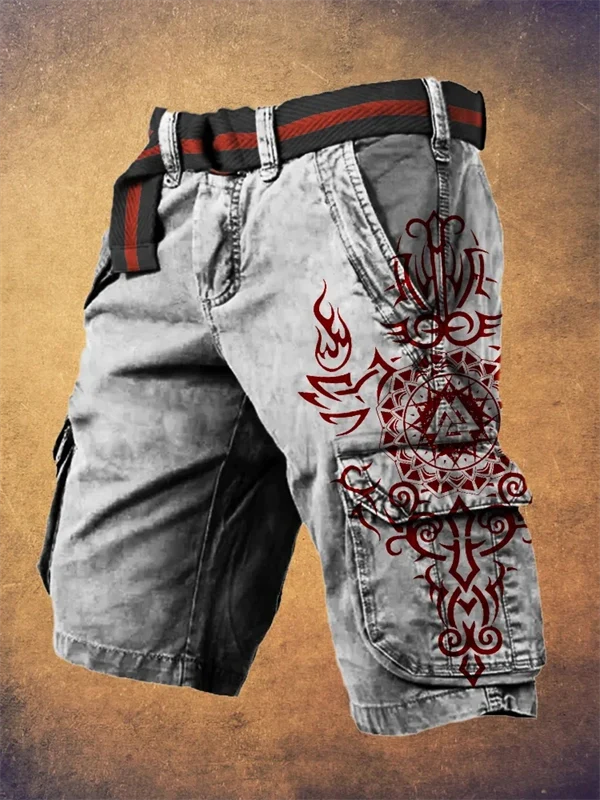 Men's Viking Warrior Print Cargo Shorts