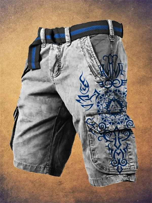 Men's Viking Warrior Print Cargo Shorts