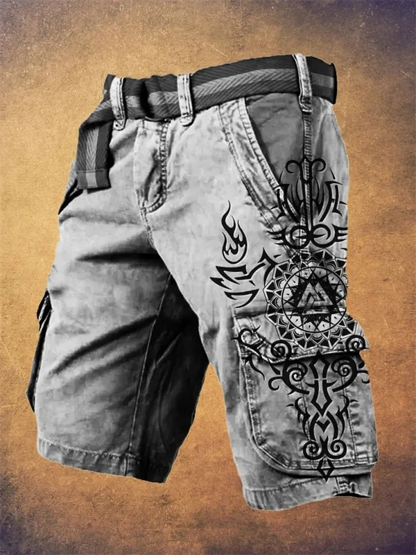 Men's Viking Warrior Print Cargo Shorts