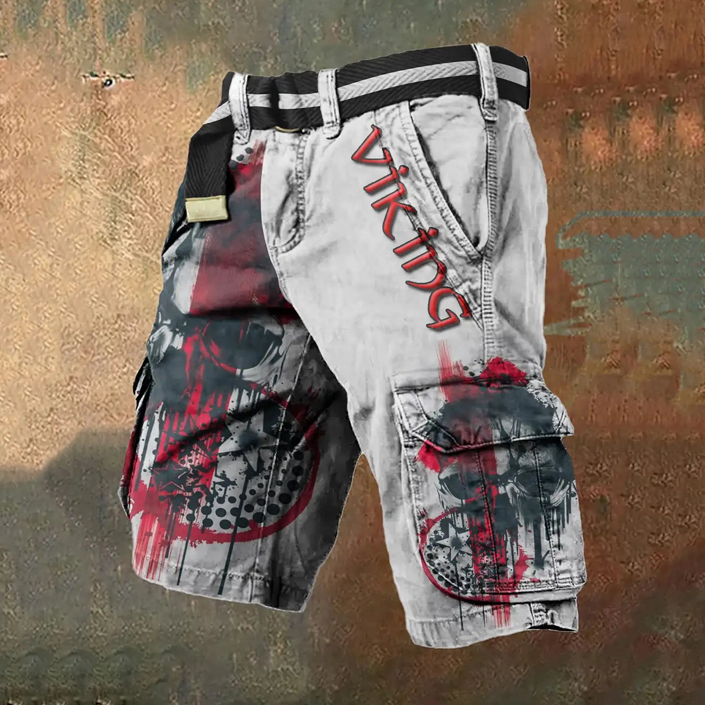Viking Warrior Printed Cargo Shorts Men's Casual Sports Pants
