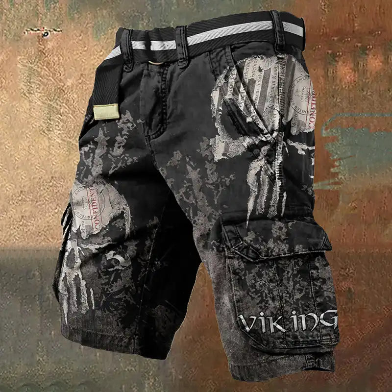 Viking Warrior Printed Cargo Shorts Men's Casual Sports Pants