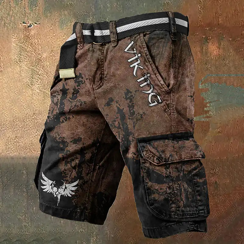 Viking Warrior Printed Cargo Shorts Men's Casual Sports Pants