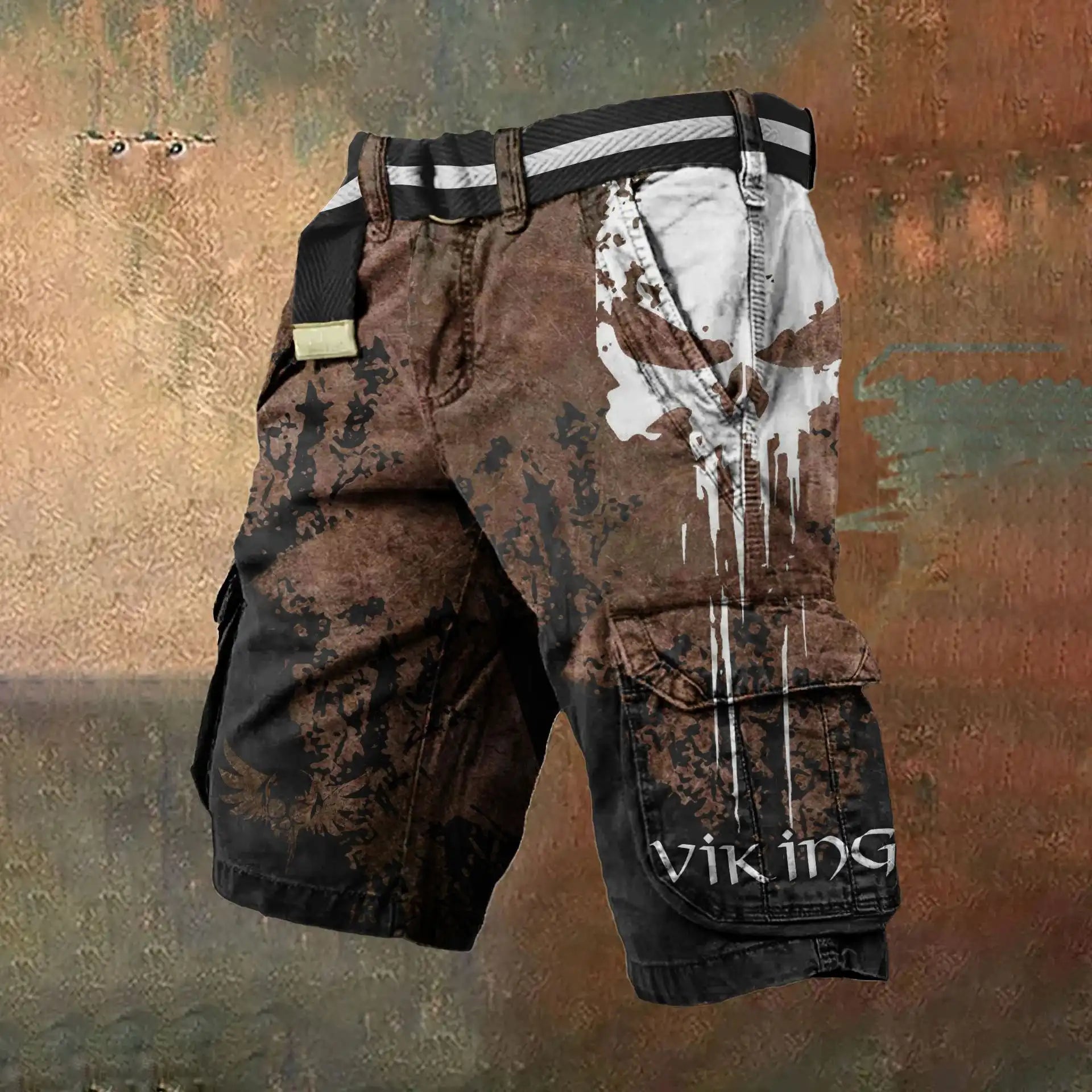 Viking Warrior Printed Cargo Shorts Men's Casual Sports Pants