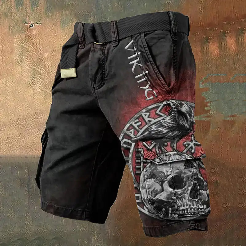 Viking Warrior Printed Cargo Shorts Men's Casual Sports Pants
