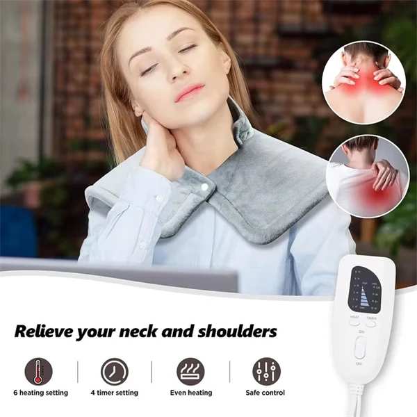 Weighted Heating Pad for Neck and Shoulders – Electric Heat Wrap with 6 Heat Settings & Auto Shut-Off
