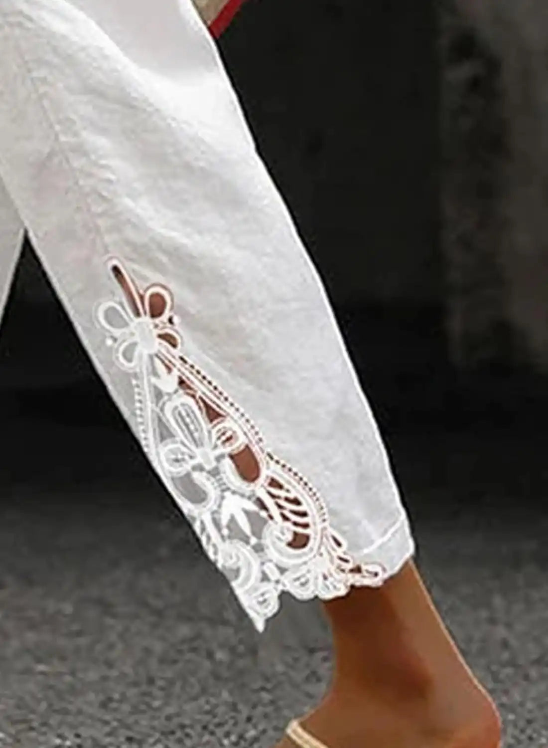 White Lace Trim Cotton Women's Cropped Pants