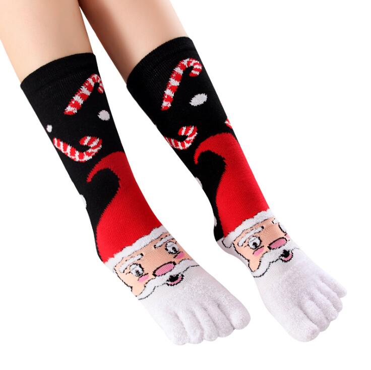 Five Toes Christmas Socks Winter Warm Stretchy Crew Socks（1/4/6 Pairs）