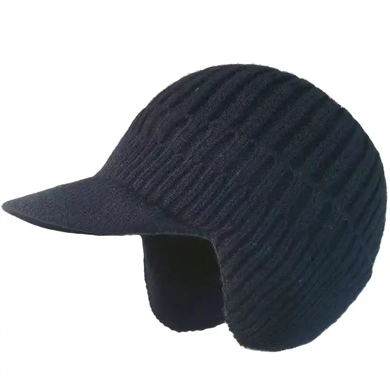 Windproof Thermal Knit Beanie with Earflaps & Brim - For Cycling, Skiing & Winter