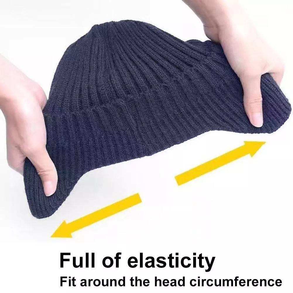 Windproof Thermal Knit Beanie with Earflaps & Brim - For Cycling, Skiing & Winter