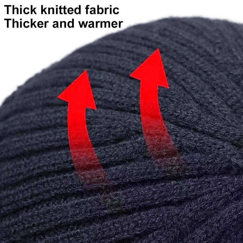 Windproof Thermal Knit Beanie with Earflaps & Brim - For Cycling, Skiing & Winter