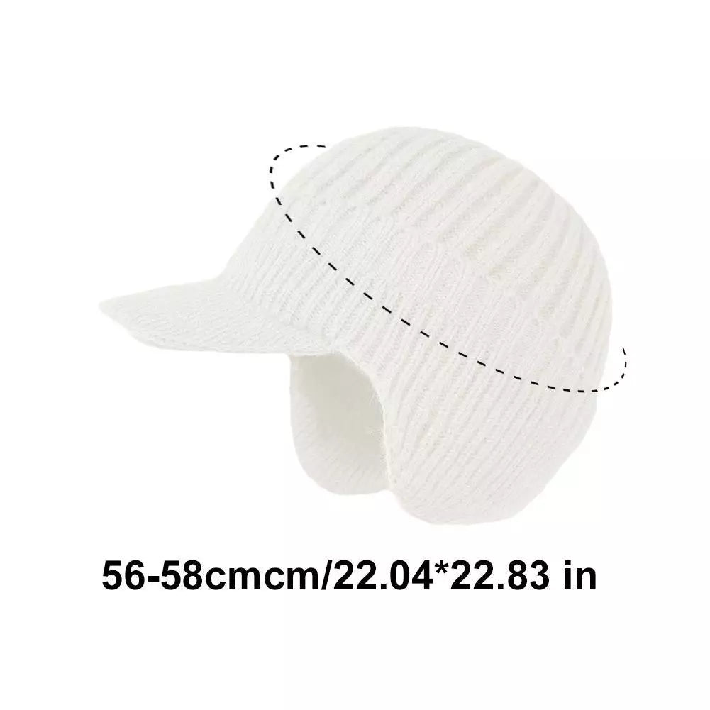 Windproof Thermal Knit Beanie with Earflaps & Brim - For Cycling, Skiing & Winter