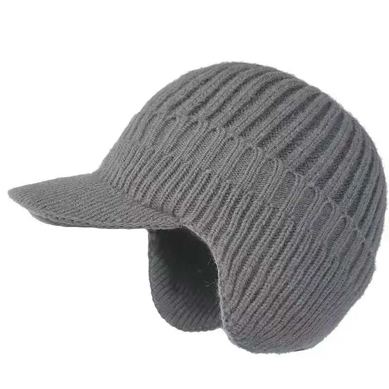 Windproof Thermal Knit Beanie with Earflaps & Brim - For Cycling, Skiing & Winter