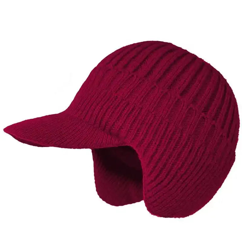 Windproof Thermal Knit Beanie with Earflaps & Brim - For Cycling, Skiing & Winter