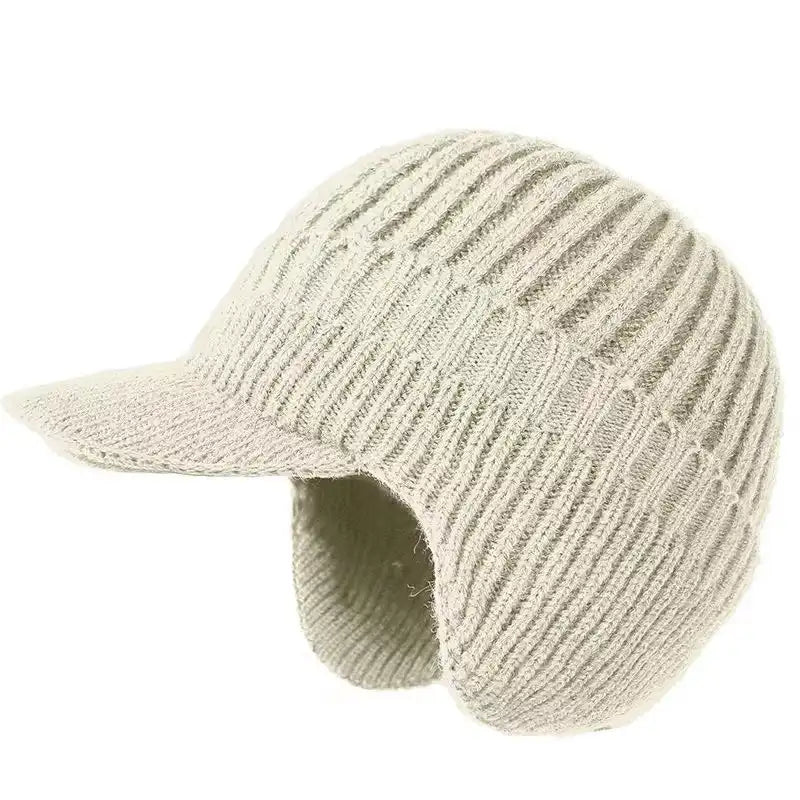 Windproof Thermal Knit Beanie with Earflaps & Brim - For Cycling, Skiing & Winter