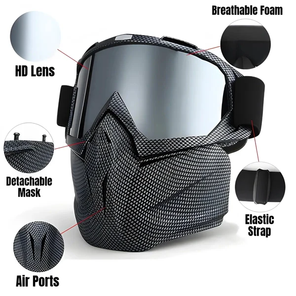 Winter Sports Face Mask with Anti-Fog Goggles - Windproof & UV Protection