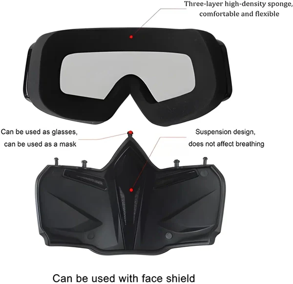 Winter Sports Face Mask with Anti-Fog Goggles - Windproof & UV Protection