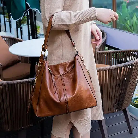 Women Casual Large Capacity PU Leather Tassel Shoulder Hobo Tote Bag