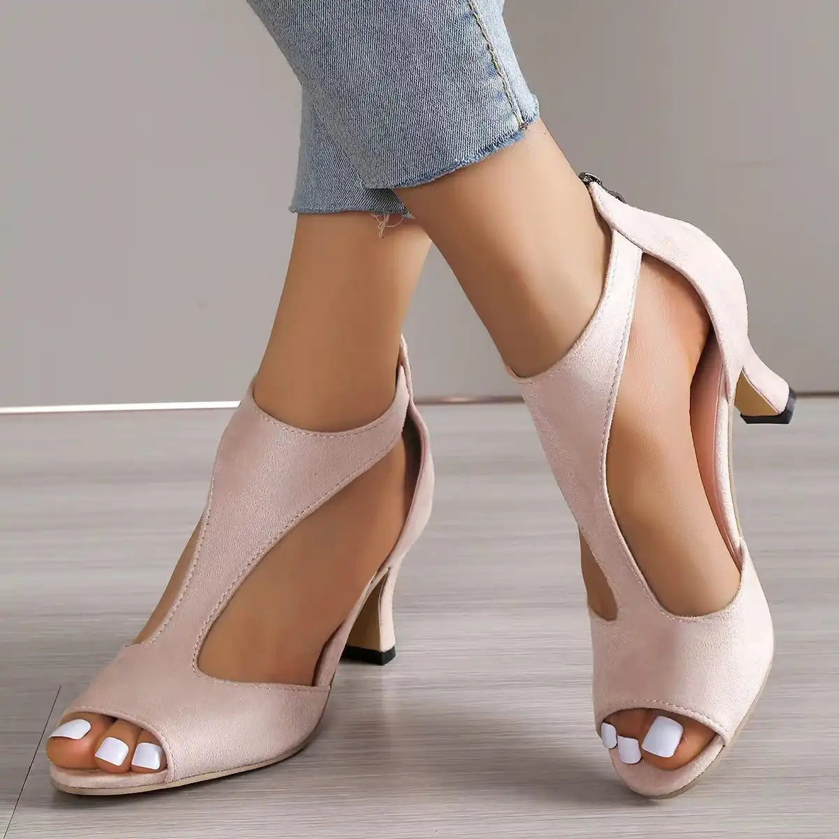 Women's Arch Support Heeled Sandals - Back Zipper & Square Heel