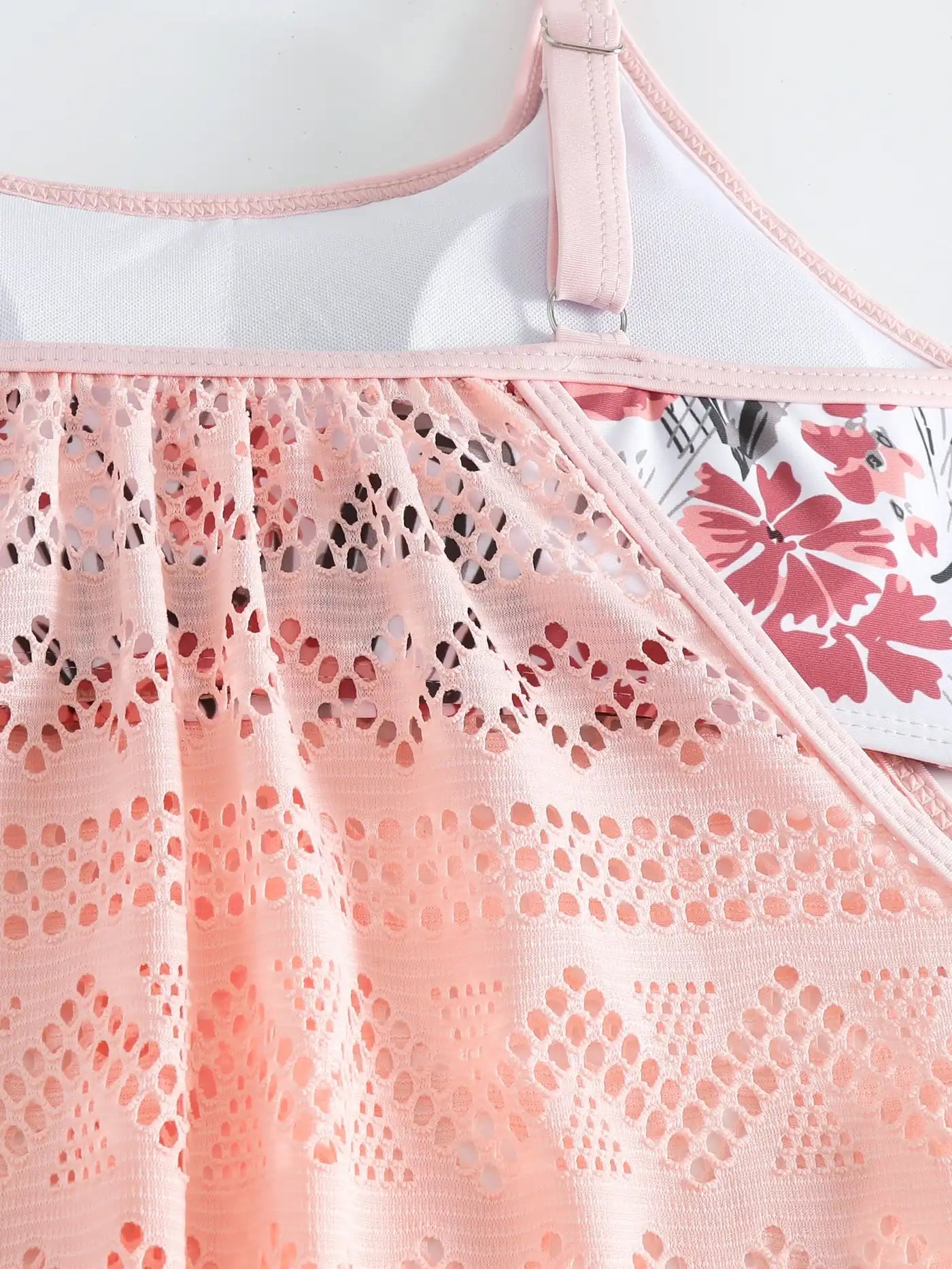 Women's Boho Floral Print Mesh Tankini Set with Suspender Shorts - Sexy Beach Swimwear