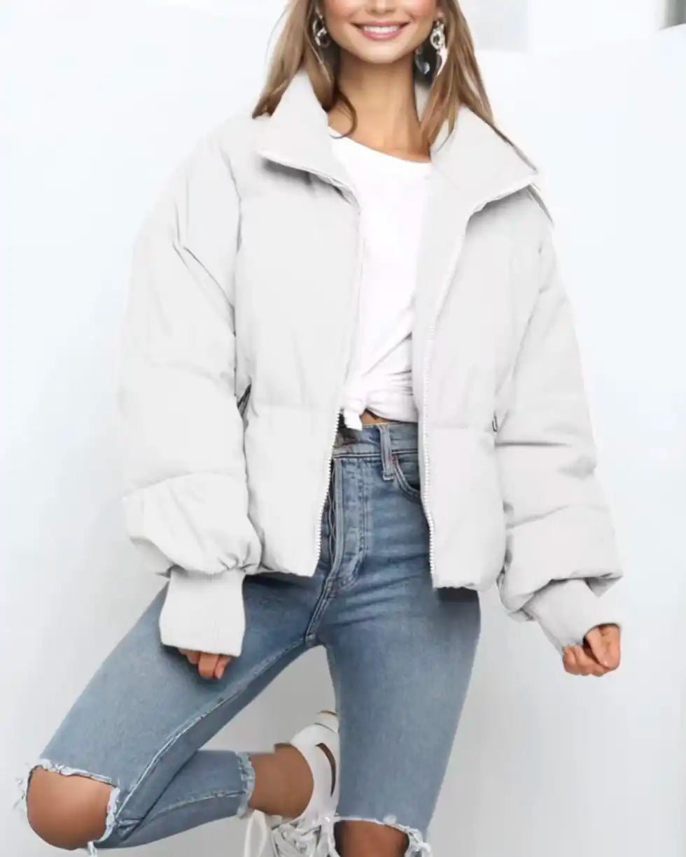 Women's Casual Cropped Warm Puffer Jacket