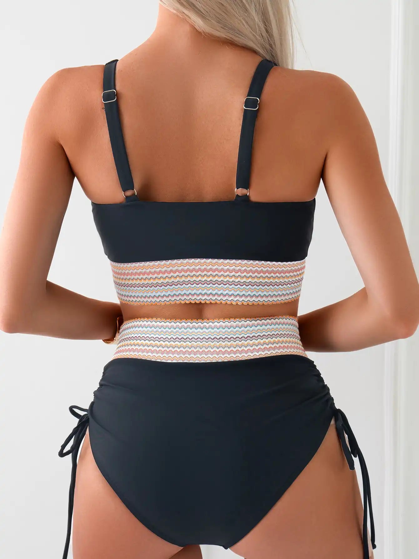 Women's Color Block Push-up High Waist Tummy Control Bikini Set