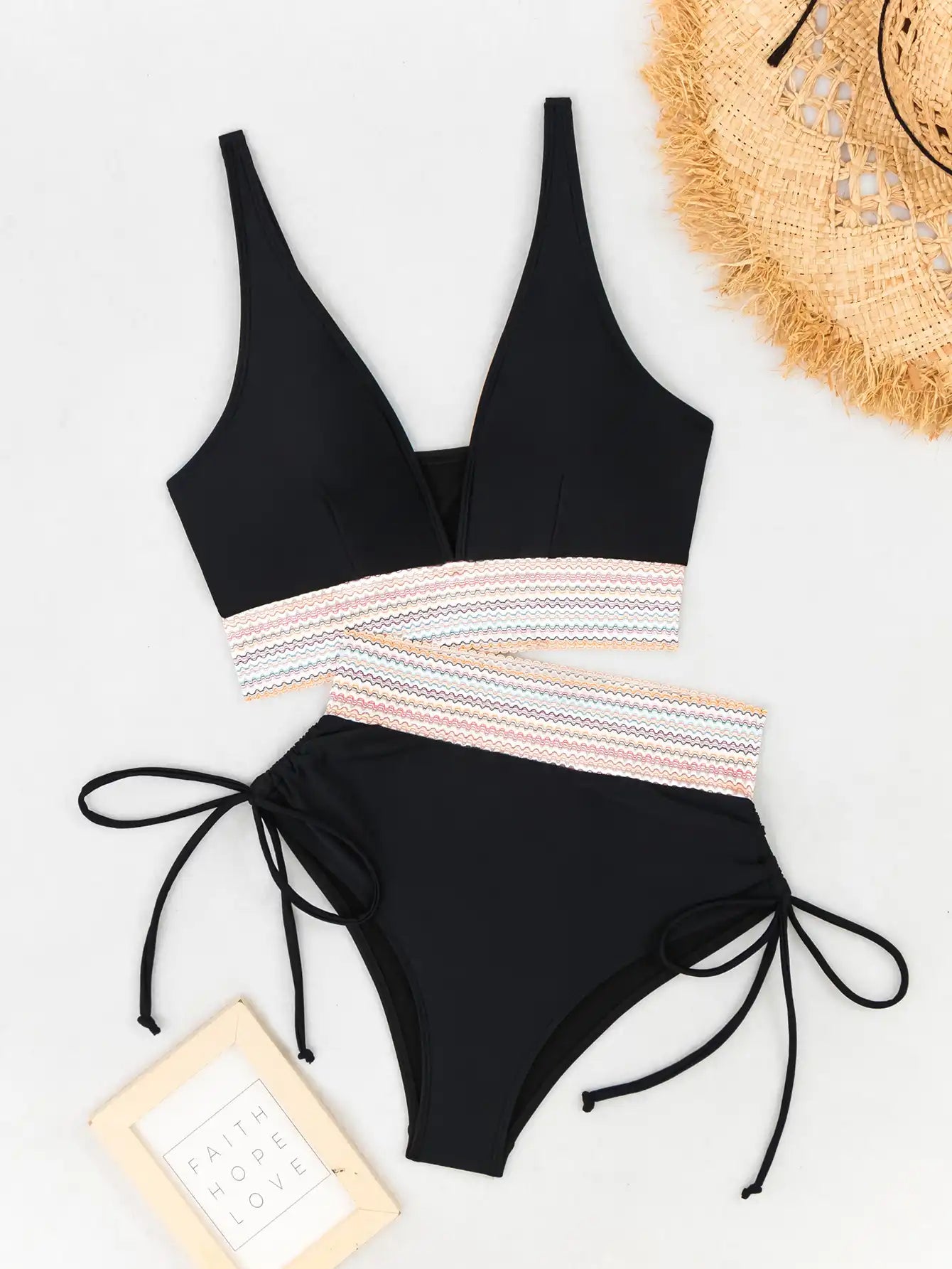 Women's Color Block Push-up High Waist Tummy Control Bikini Set