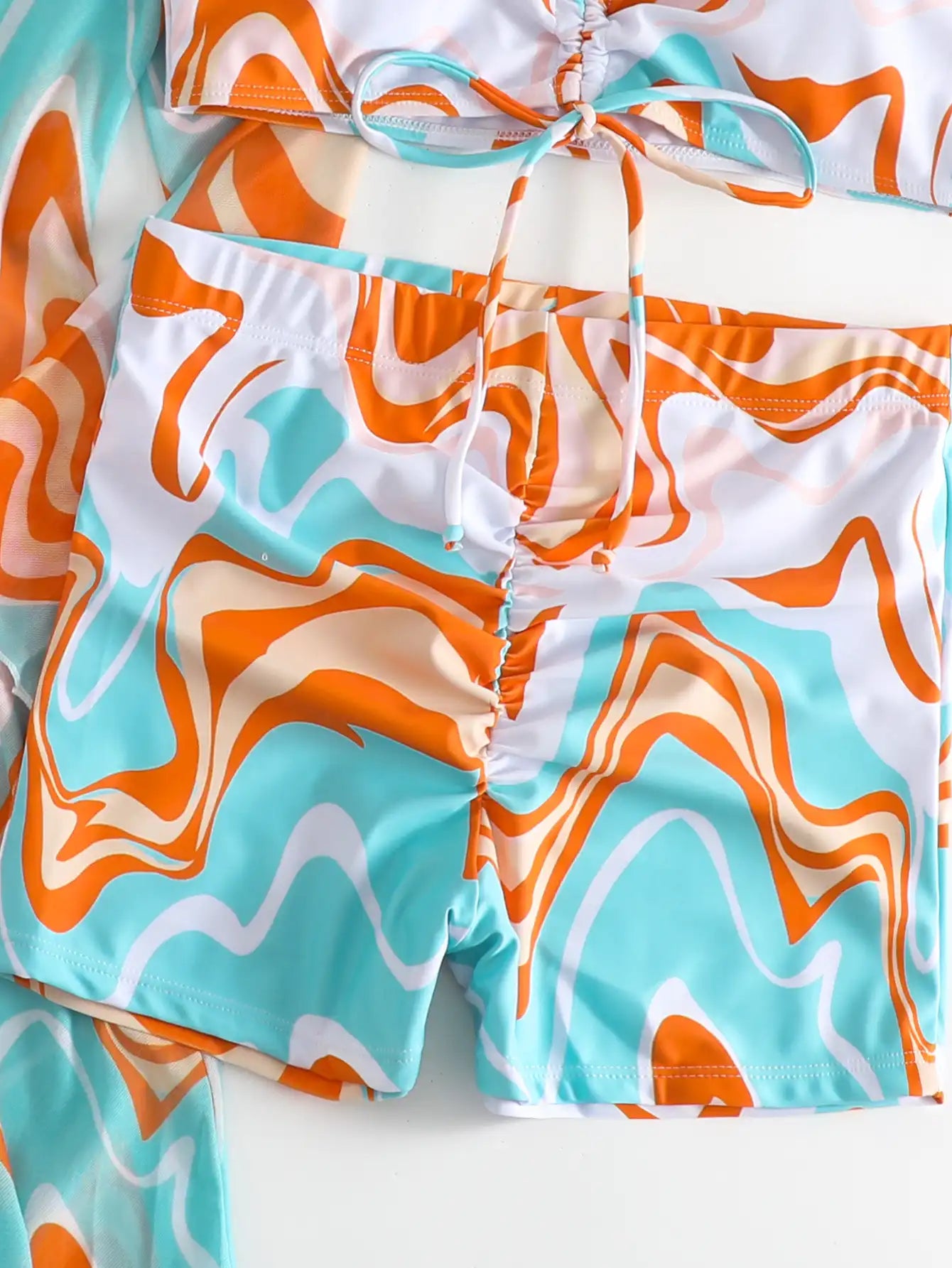 Women's Tropical Print 3-Piece Bikini Set - High Waist & Long Sleeve