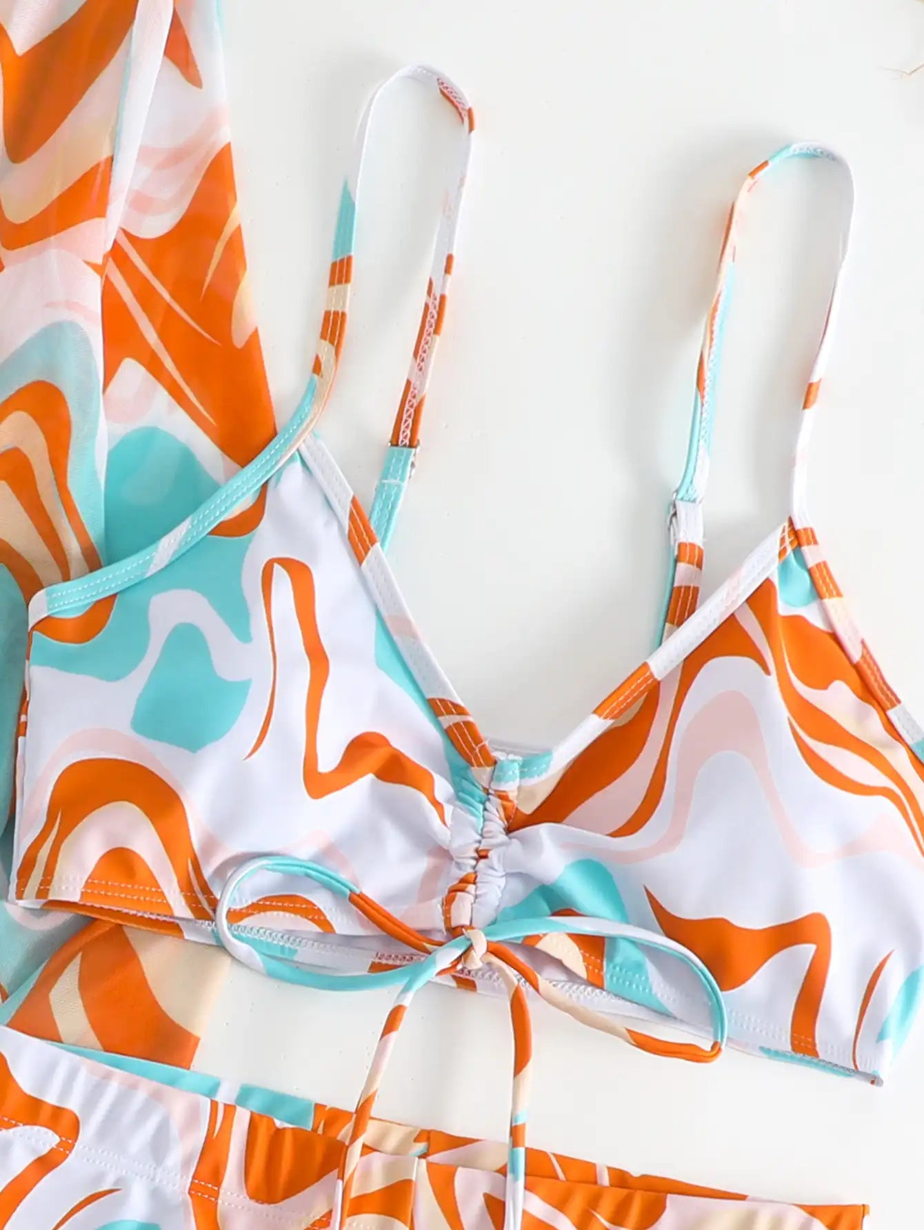 Women's Tropical Print 3-Piece Bikini Set - High Waist & Long Sleeve