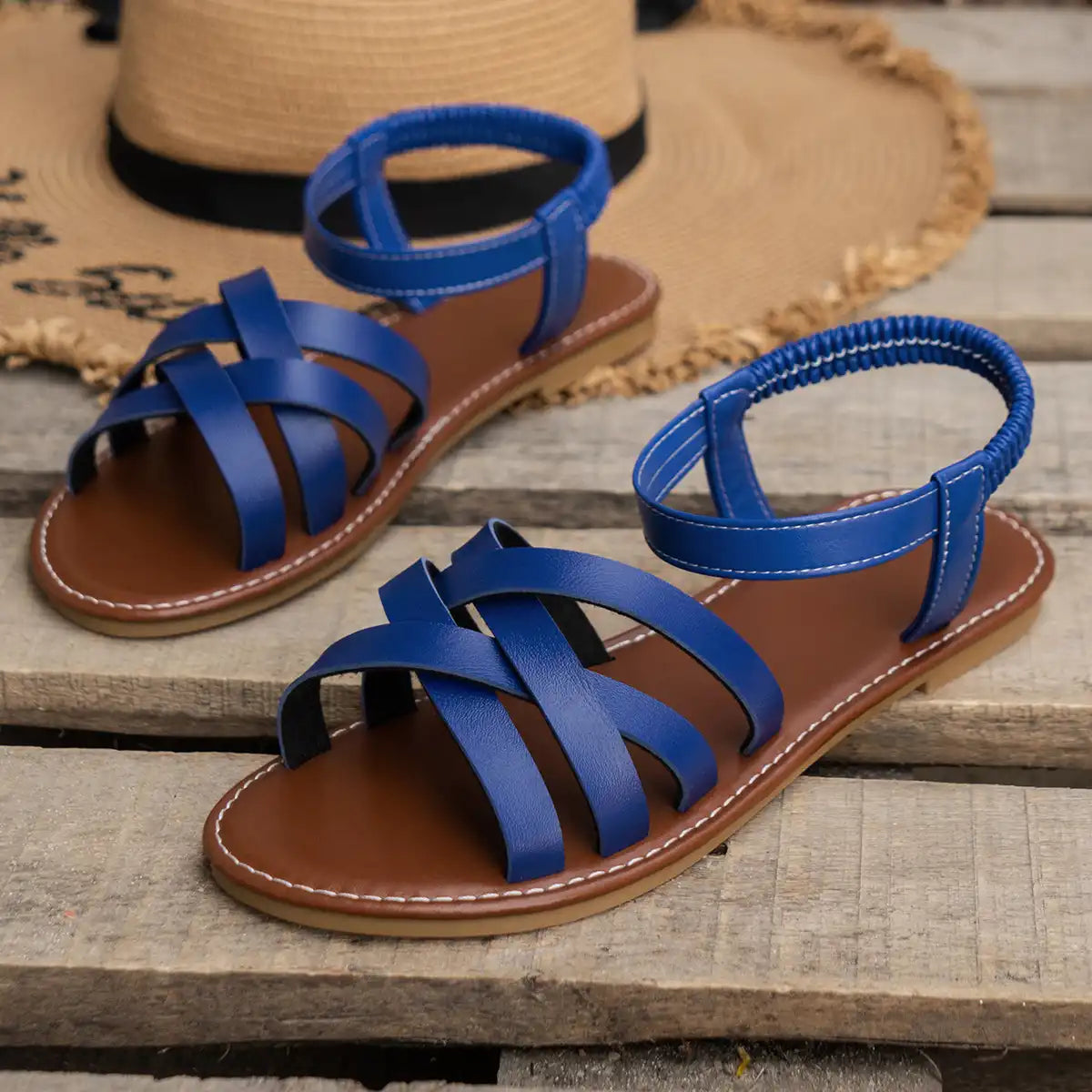 Women's Cross Strap Roman Sandals - Slip-On Beach Slippers, Non-Slip Sole