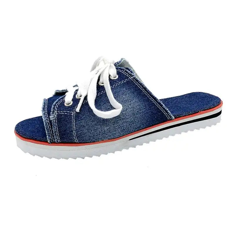 Women's Denim Lace-Up Sandals - Comfort Flat