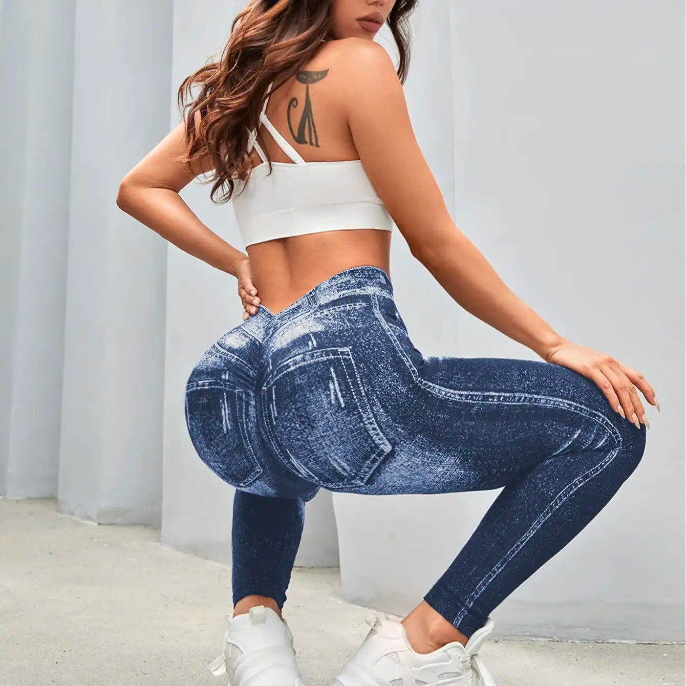 Women's Denim Look V-Back Yoga Leggings