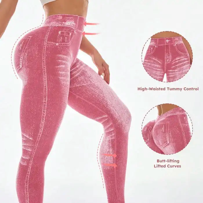 Women's Denim Look V-Back Yoga Leggings