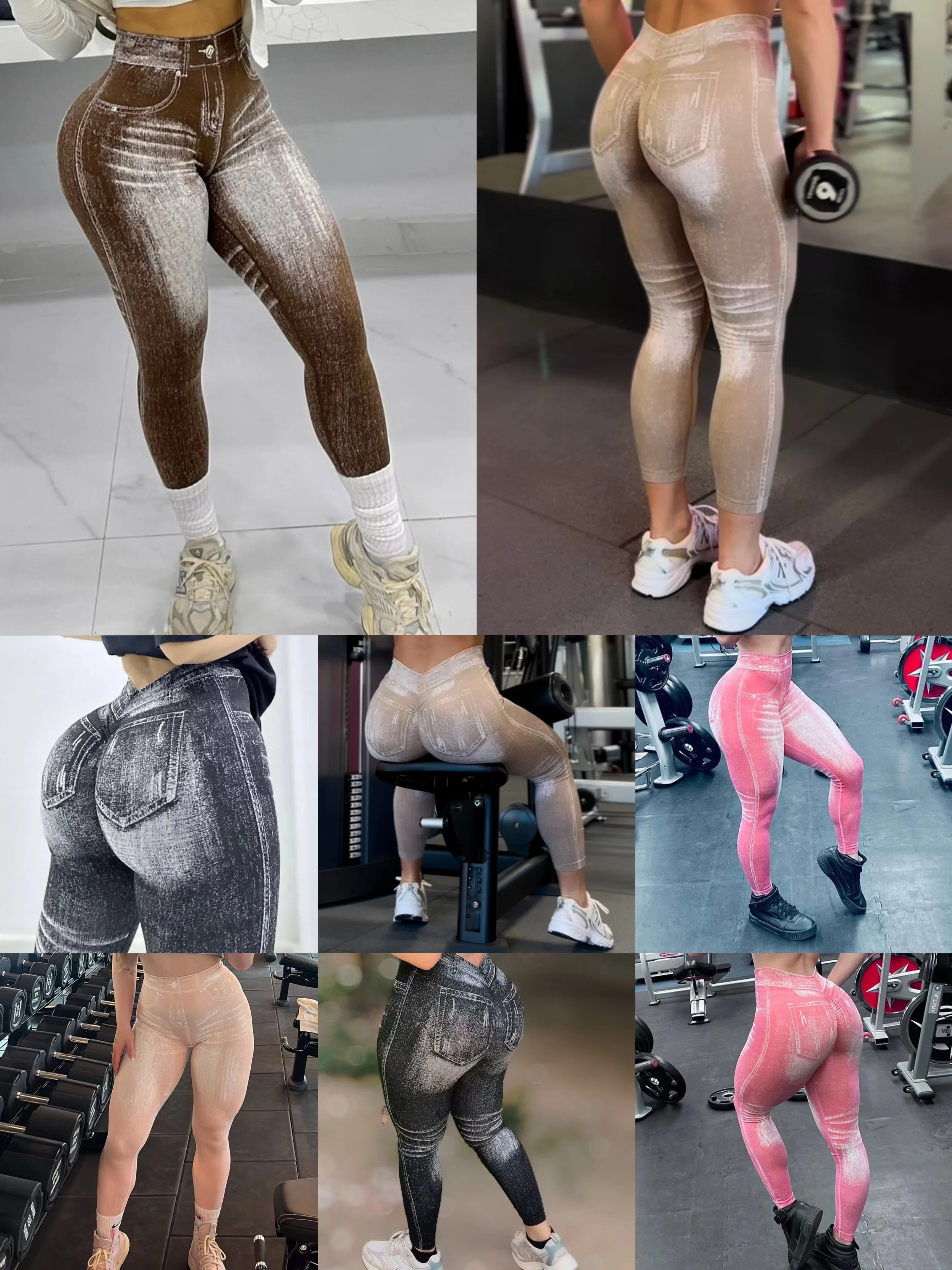 Women's Denim Look V-Back Yoga Leggings