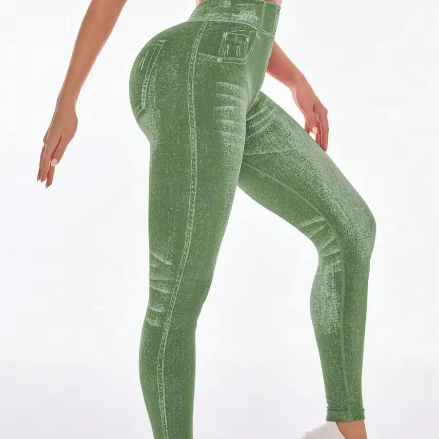 Women's Denim Look V-Back Yoga Leggings