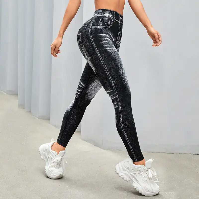 Women's Denim Look V-Back Yoga Leggings