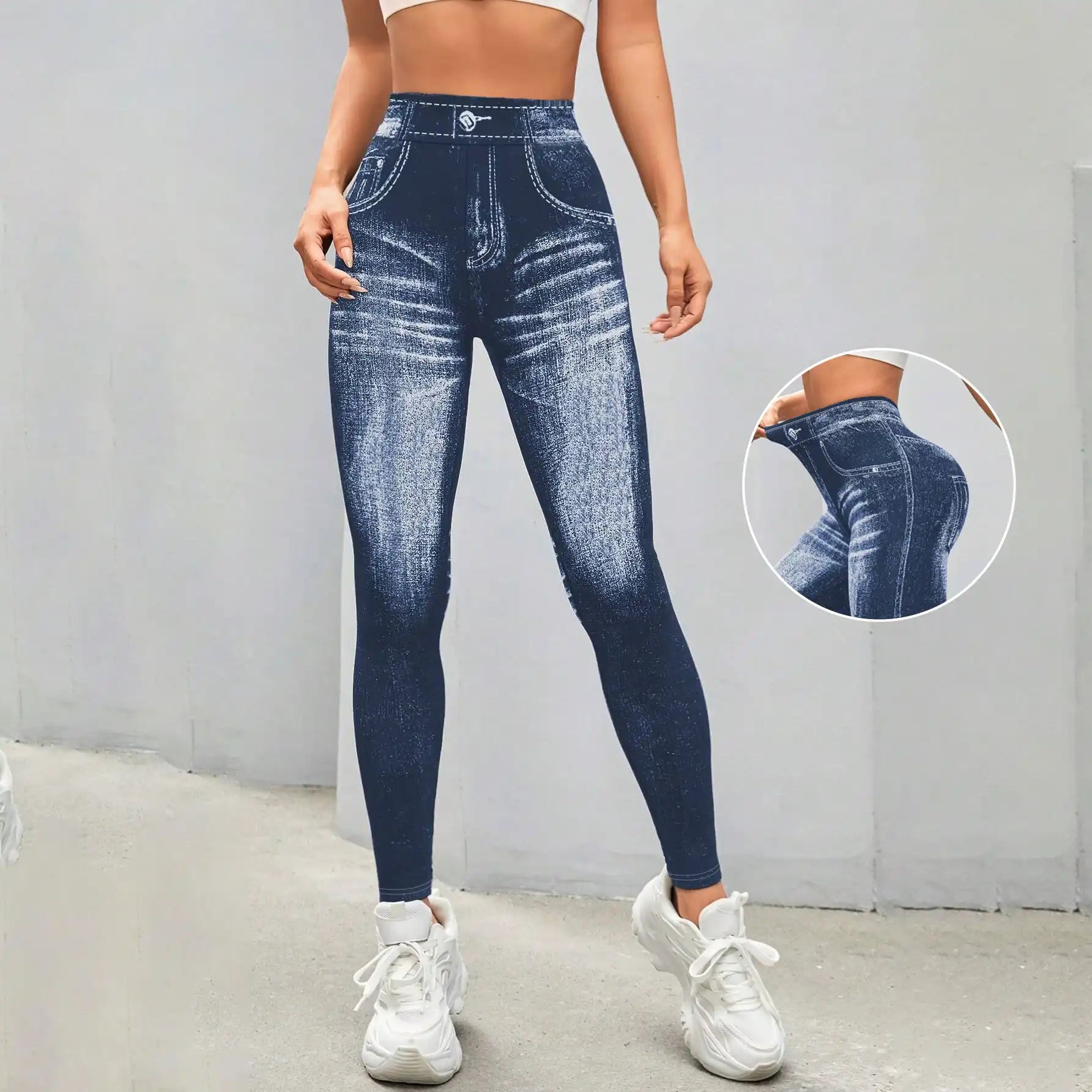 Women's Denim Look V-Back Yoga Leggings