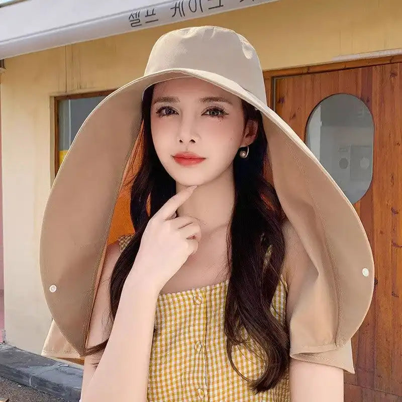 Women's Fashion Wide Brim Sun Hat with UV Protection & Neck Cover for Outdoor, Beach, Summer