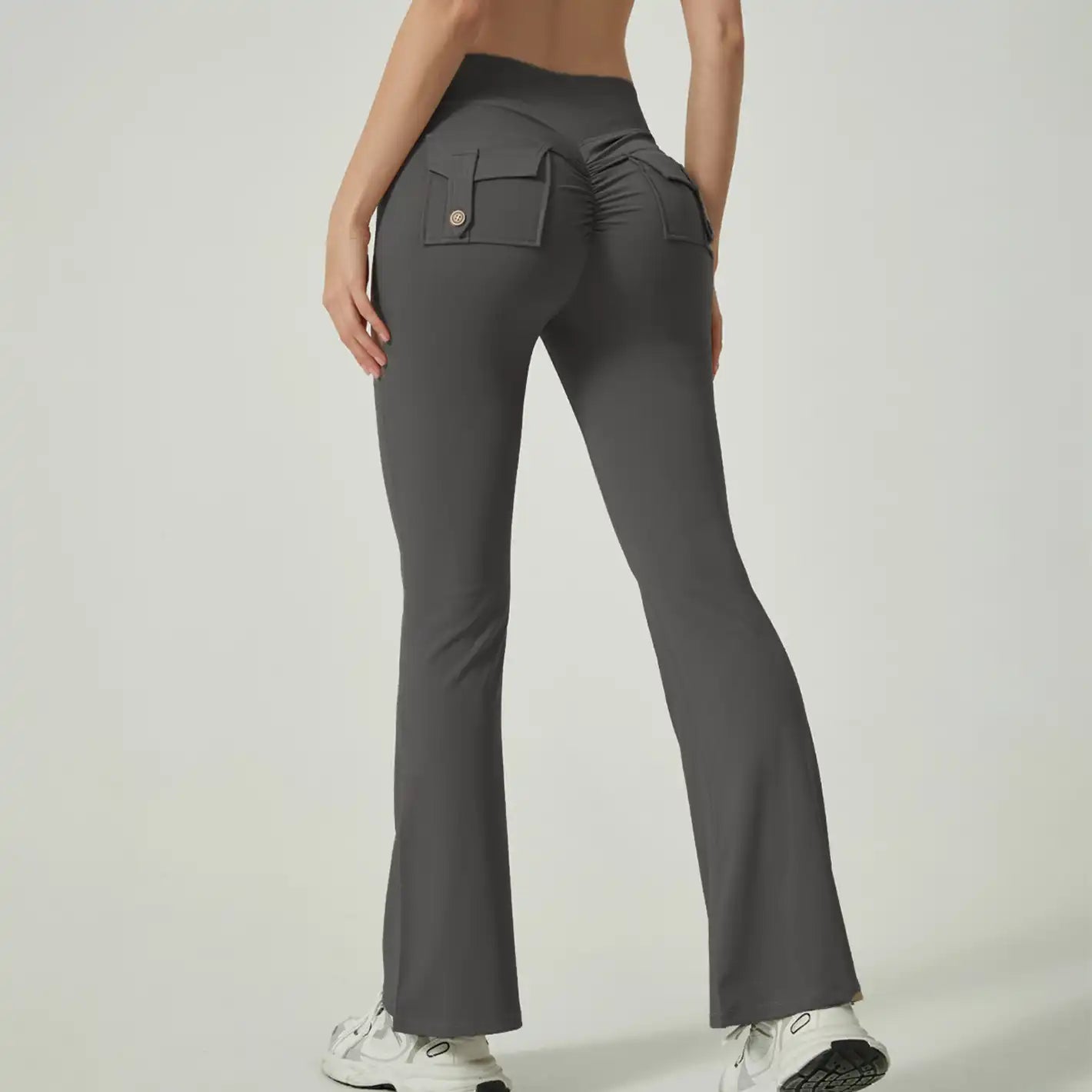 Women's Flare Yoga Pants with Pockets - High-Waisted, Quick-Dry & Pleated