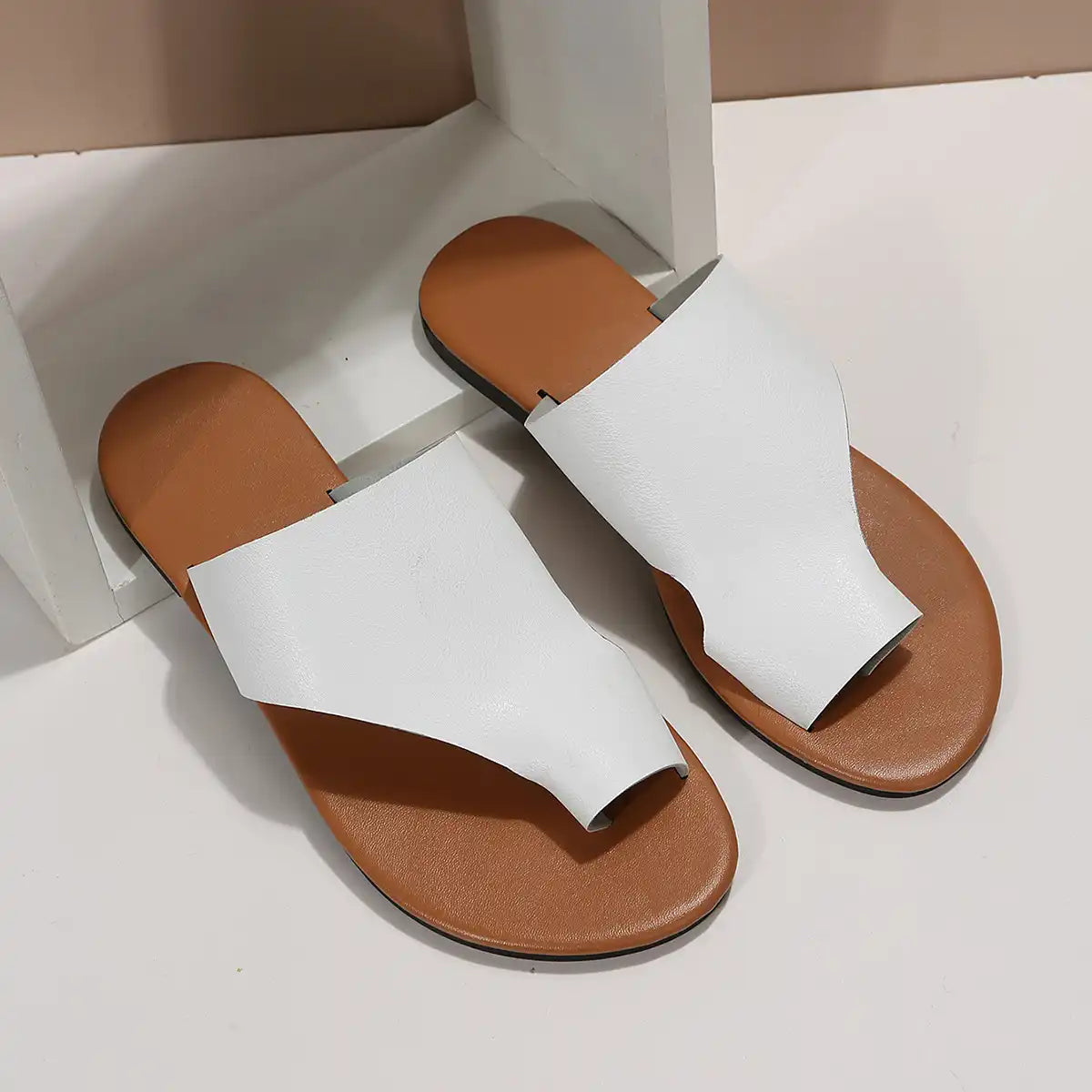 Women's Flat Boho Leather Mule Slippers - Breathable Flip Flop Sandals