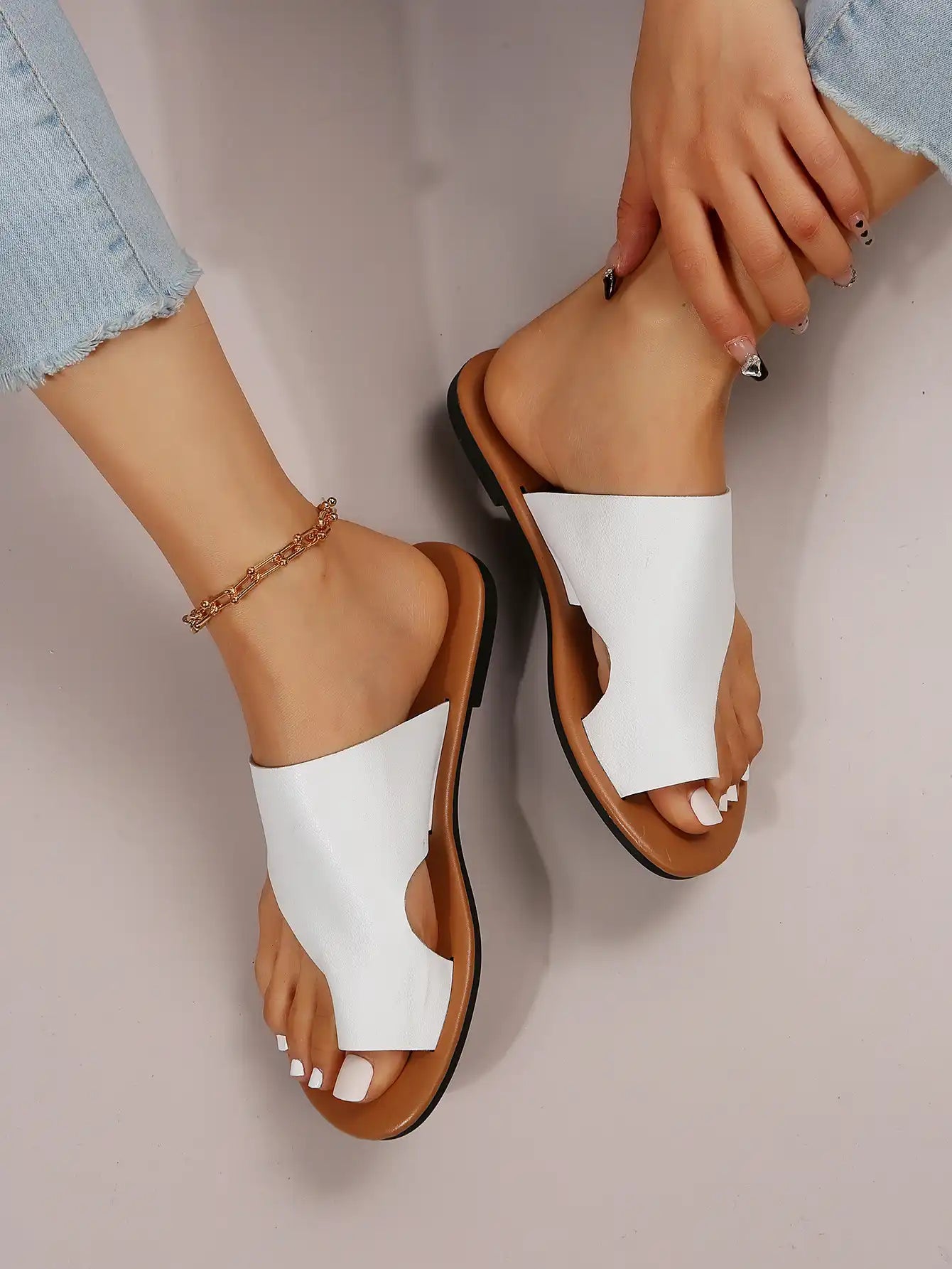 Women's Flat Boho Leather Mule Slippers - Breathable Flip Flop Sandals